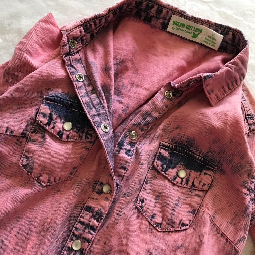 Selena Gomez | Pink Acid Washed Snap Chambray Buttons Sz Sm Jr - Picture 6 of 12